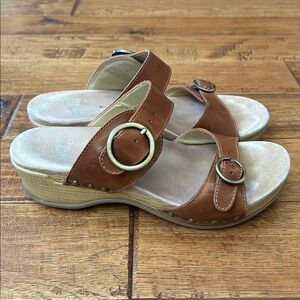 Dansko Manda Slide Sandals Comfort Shoes Brown Full Grain Leather Size 38
